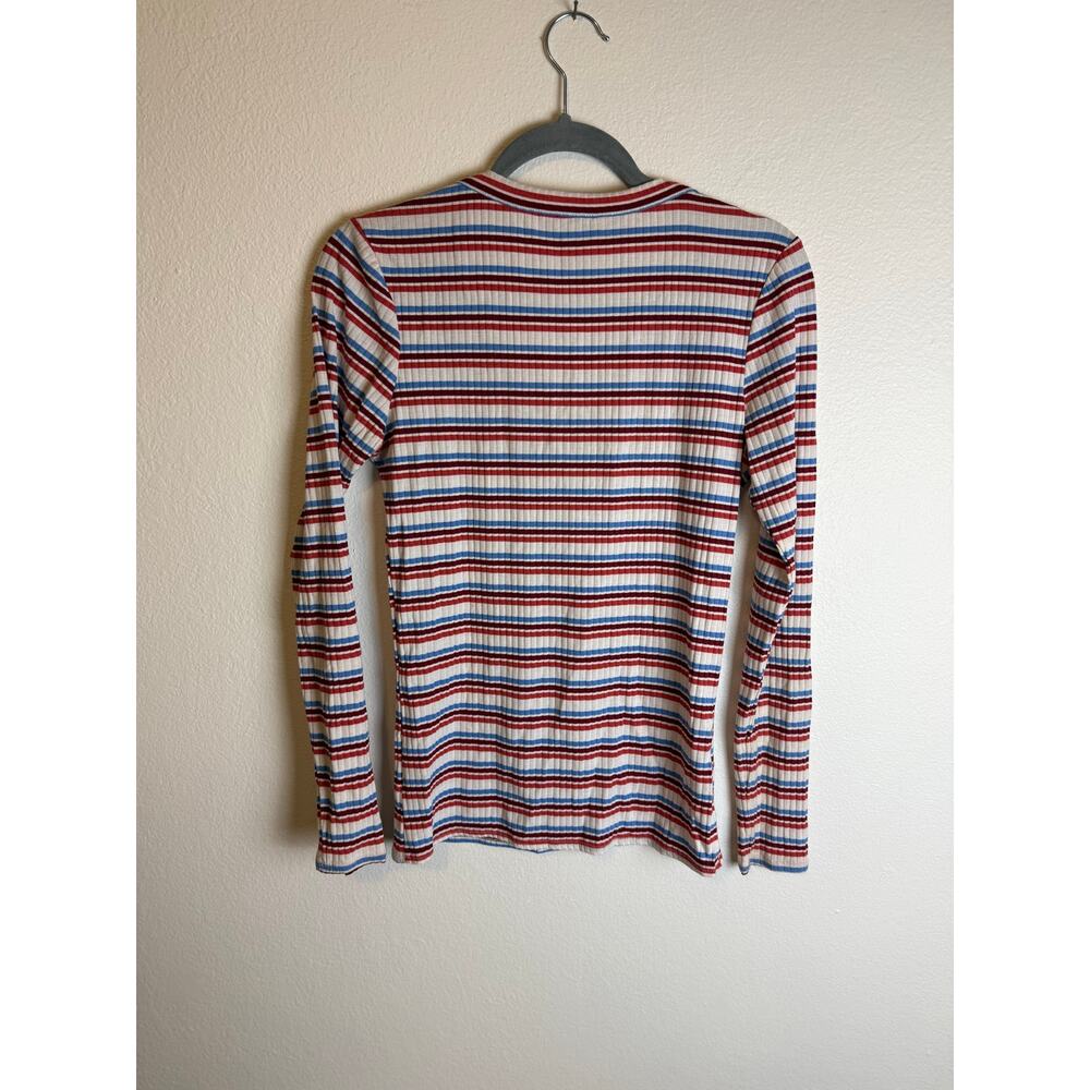 BKE Y2K Inspo Retro Striped Red Button Henley Long Sleeve Tee Womens Small - Picture 3 of 5